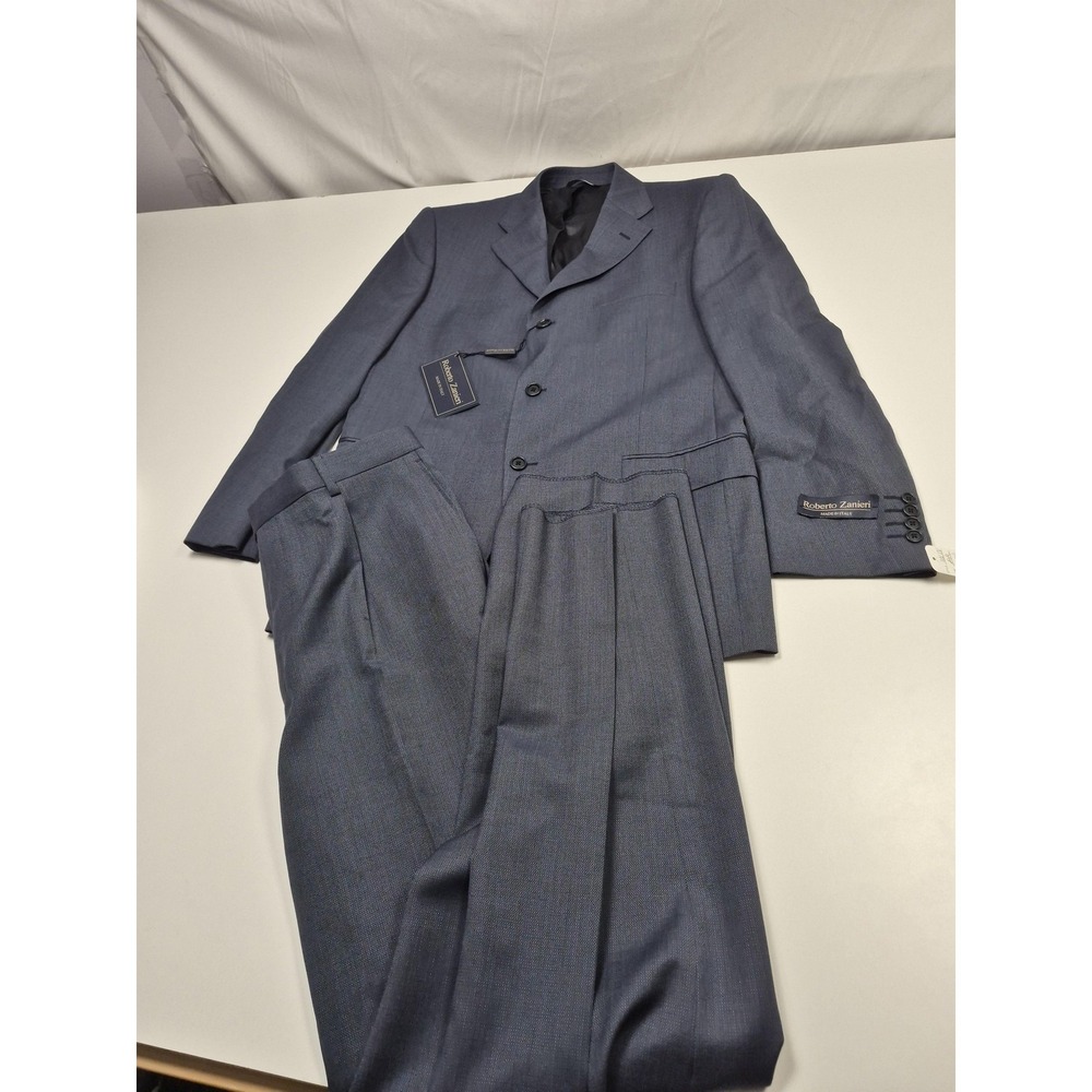Roberto Zanieri Suit Mens 42R Blue 100% Wool 2 Piece 36x32 Italy NWT FLAW